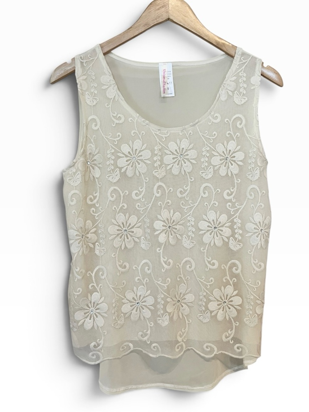 Universal Fashion Ivory Floral Lace Sleeveless Tank Top Size Medium